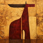 Ochre Longhorn full artwork. A deep rust-red longhorn silhouette rises against a weathered ochre field, its extended horns creating a striking horizontal line.