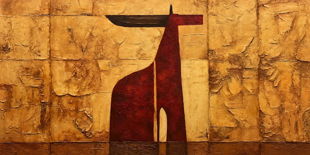 Ochre Longhorn full artwork. A deep rust-red longhorn silhouette rises against a weathered ochre field, its extended horns creating a striking horizontal line.
