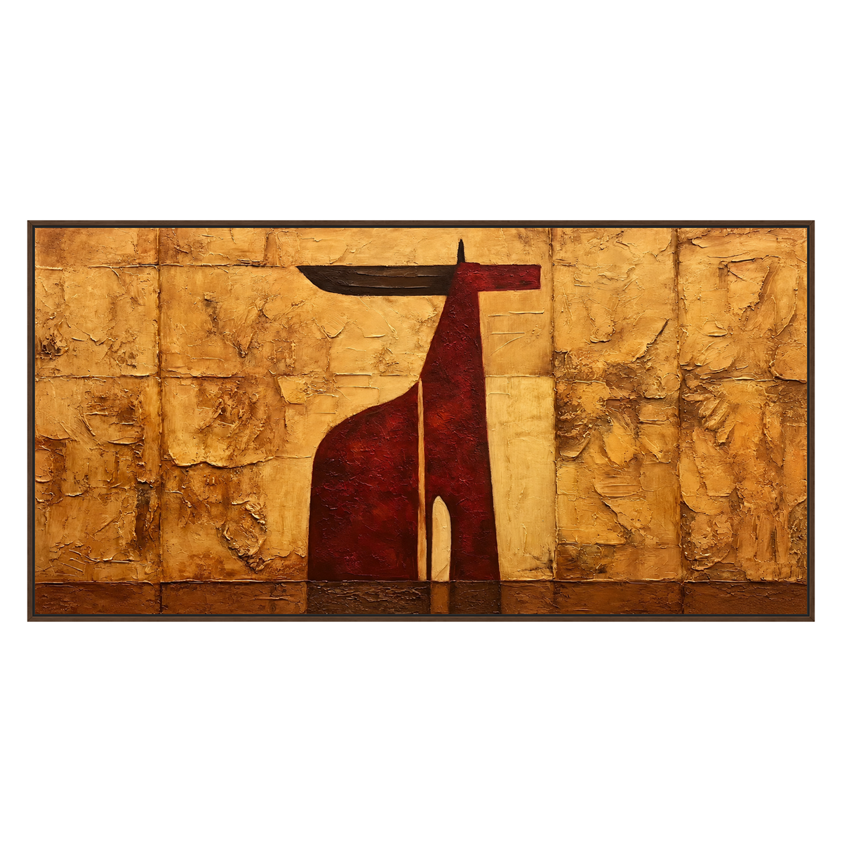 Ochre Longhorn artwork in a brown wood frame on a transparent background.