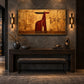 Ochre Longhorn artwork displayed above a console between wall sconces.