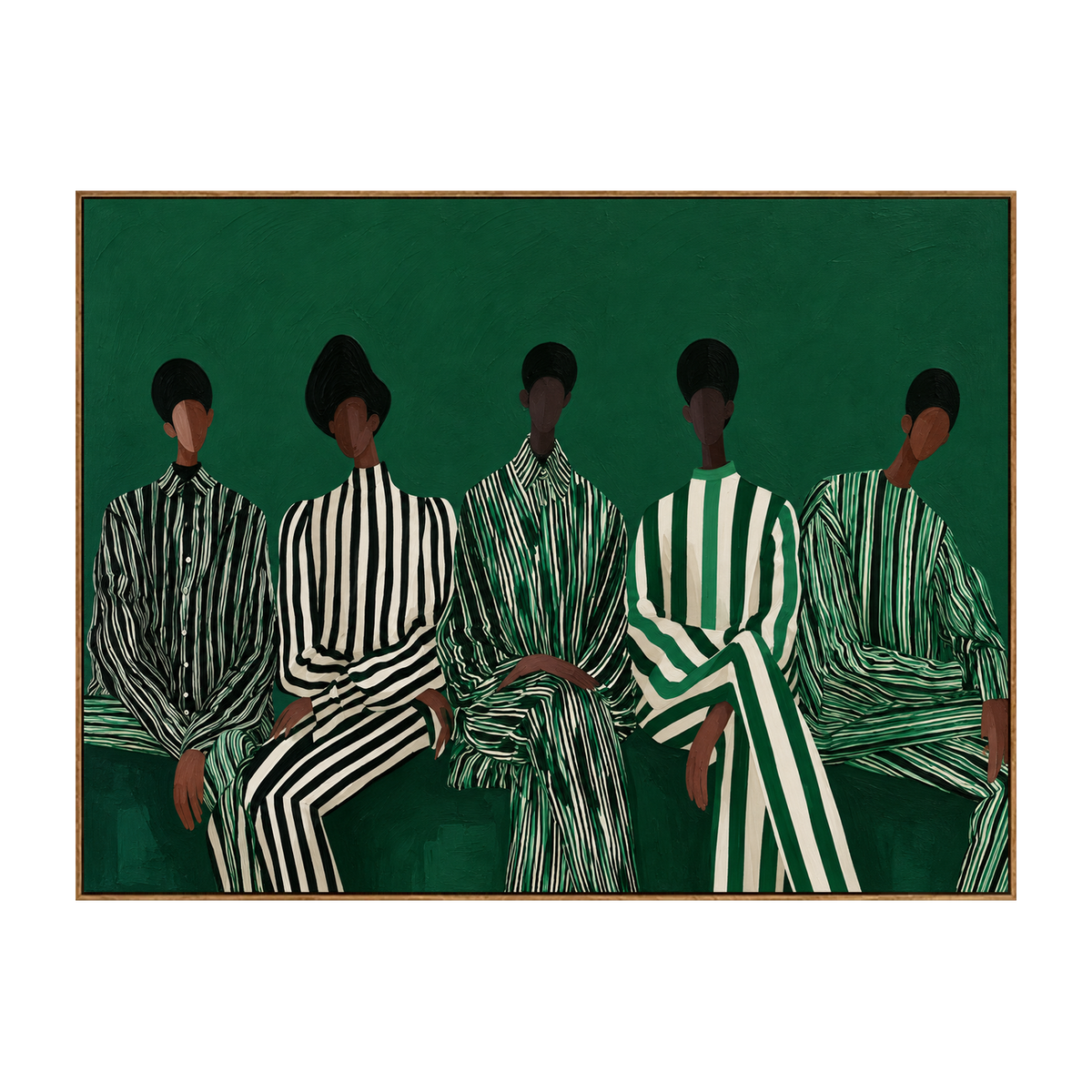Emerald Assembly artwork in a natural wood frame on a transparent background.
