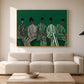 Emerald Assembly artwork displayed above a cream sofa.