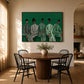 Emerald Assembly artwork displayed above a round dining table.