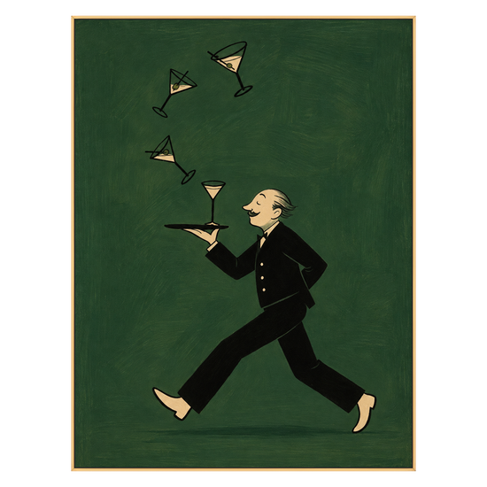 Martini March artwork in a gold frame on a transparent background.