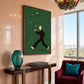 Martini March artwork displayed above a console beside a burgundy chair.