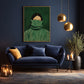 Hidden in Stripes artwork displayed above a blue sofa beneath gold pendants.