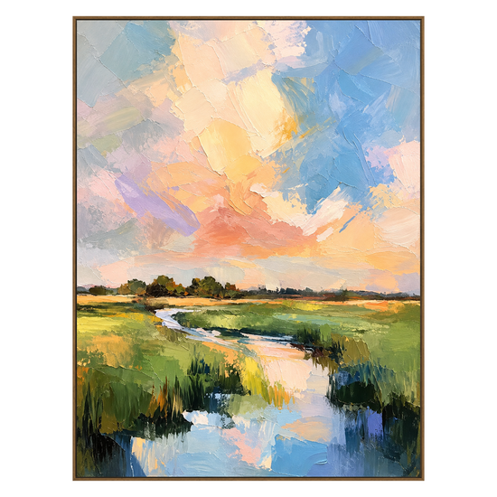 Pastel Estuary artwork in a natural wood frame on a transparent background.