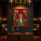 Dapper Service artwork displayed above a desk between wine displays.