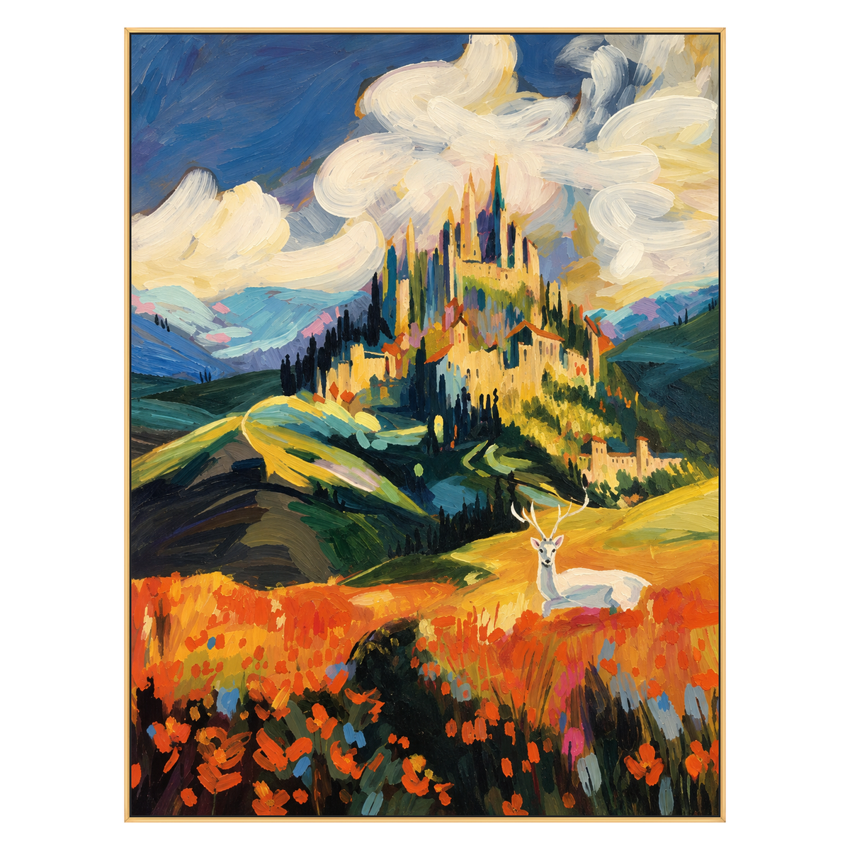 Sunlit Citadel artwork in a gold frame on a transparent background.