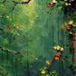 Verdant Garland full artwork. Small cream, yellow, and orange blossoms trail across a richly layered green surface.