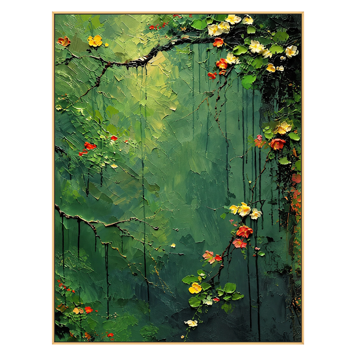 Verdant Garland artwork in a gold frame on a transparent background.