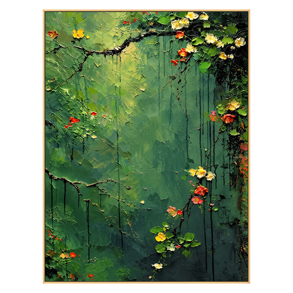 Verdant Garland artwork in a gold frame on a transparent background.