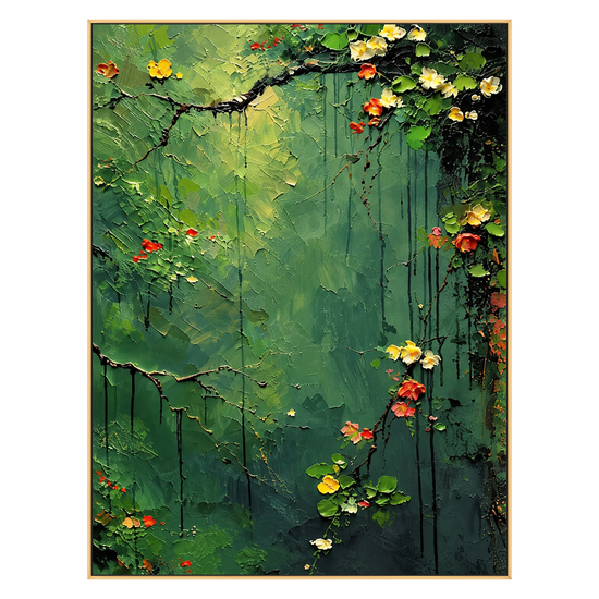 Verdant Garland artwork in a gold frame on a transparent background.