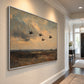 Duskbound Flight artwork displayed on a bright hallway wall.