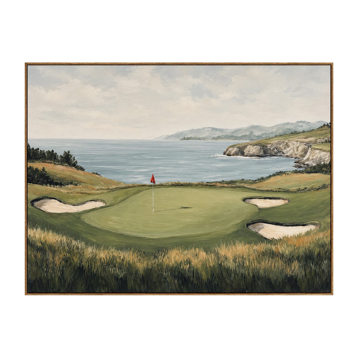 Coastal Green artwork in a natural wood frame on a transparent background.