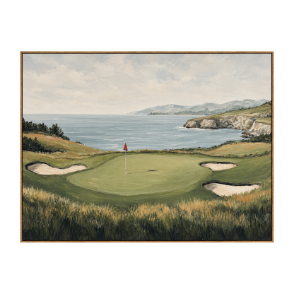 Coastal Green artwork in a natural wood frame on a transparent background.