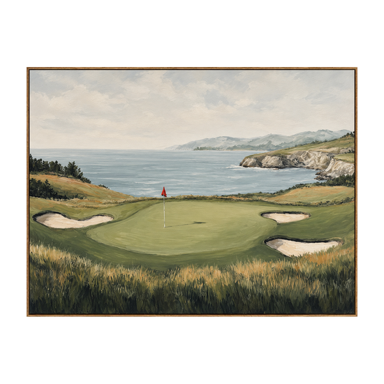 Coastal Green artwork in a natural wood frame on a transparent background.
