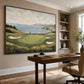 Coastal Green artwork displayed above a wooden office desk.