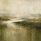 Mosslit Water full artwork. A pale channel of light winds between deep moss-green banks beneath a softly veiled sky.