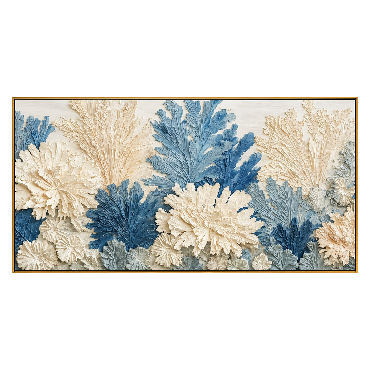 Porcelain Foliage artwork in a natural wood frame on a transparent background.