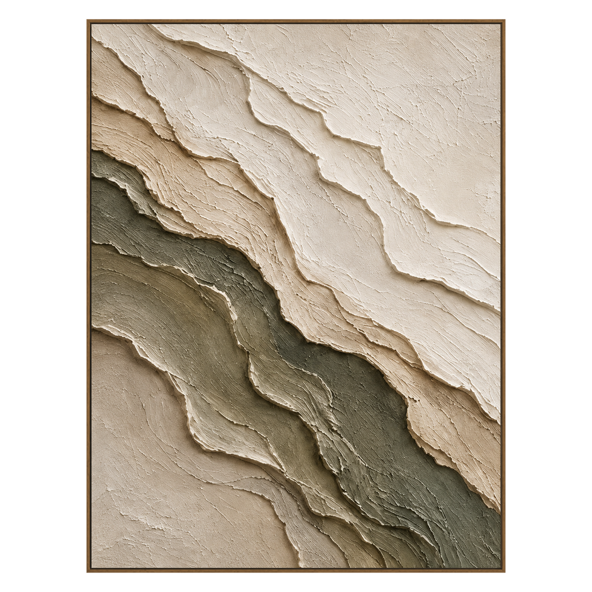 Quiet Strata artwork in a natural wood frame on a transparent background.