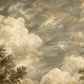 Clouded Canopy full artwork. Billowing cream clouds drift across a muted blue-gray sky framed by dark leafy branches.