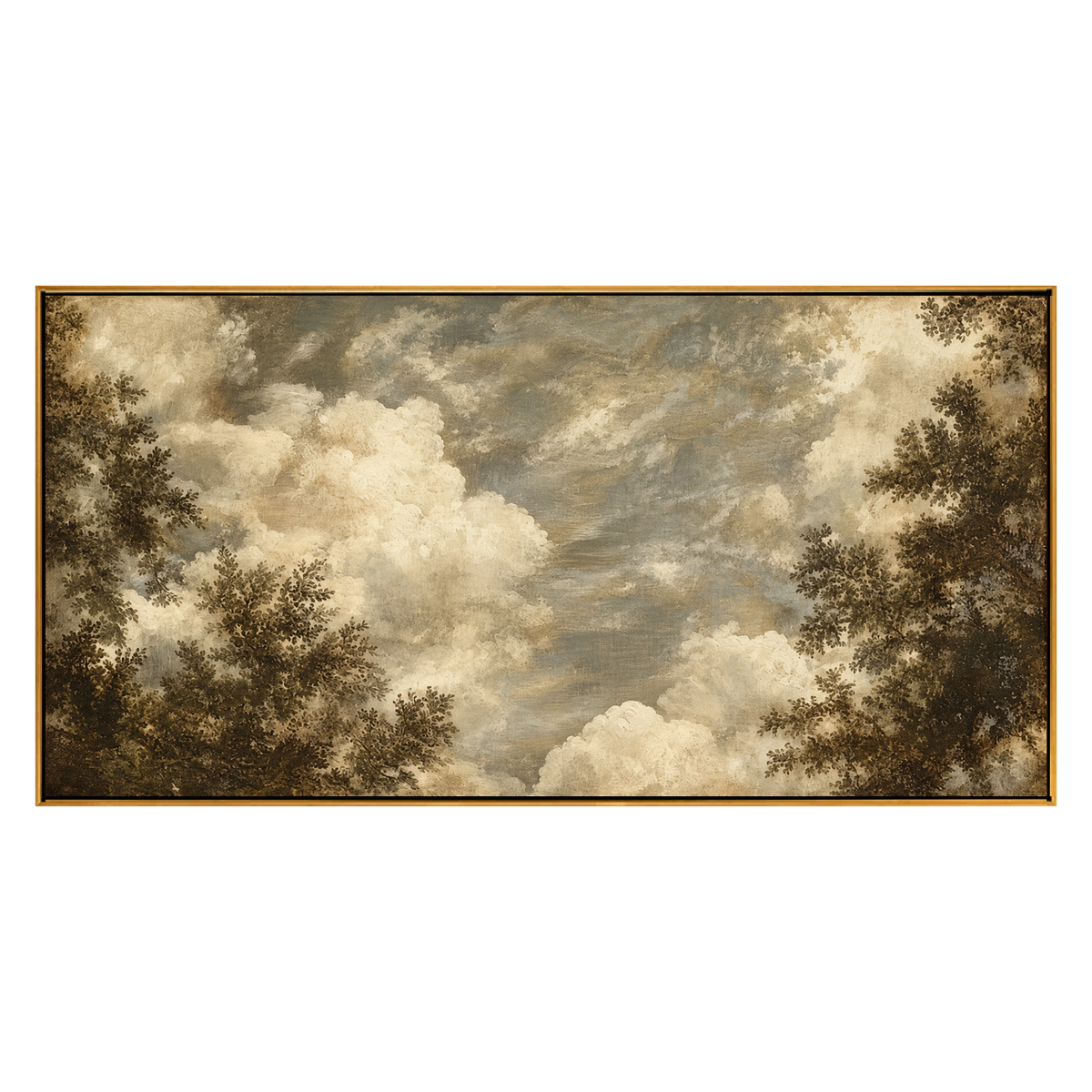 Clouded Canopy artwork in a natural wood frame on a transparent background.