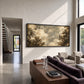 Clouded Canopy artwork displayed above a sofa in a modern open-plan room.
