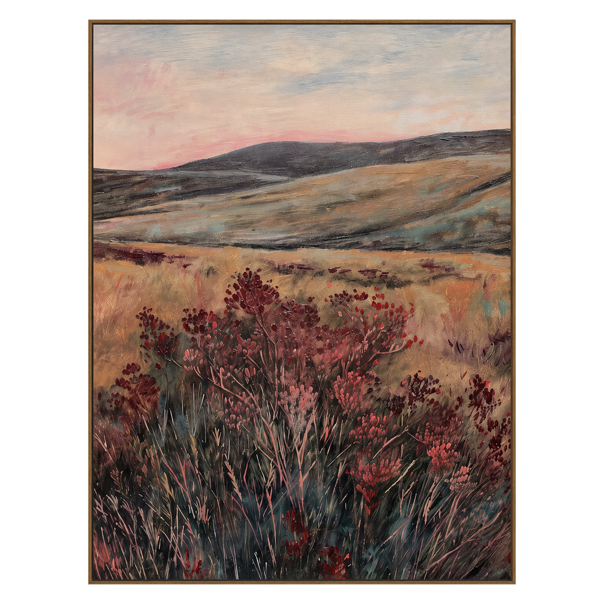Heather Vale artwork in a natural wood frame on a transparent background.
