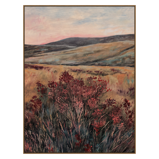 Heather Vale artwork in a natural wood frame on a transparent background.