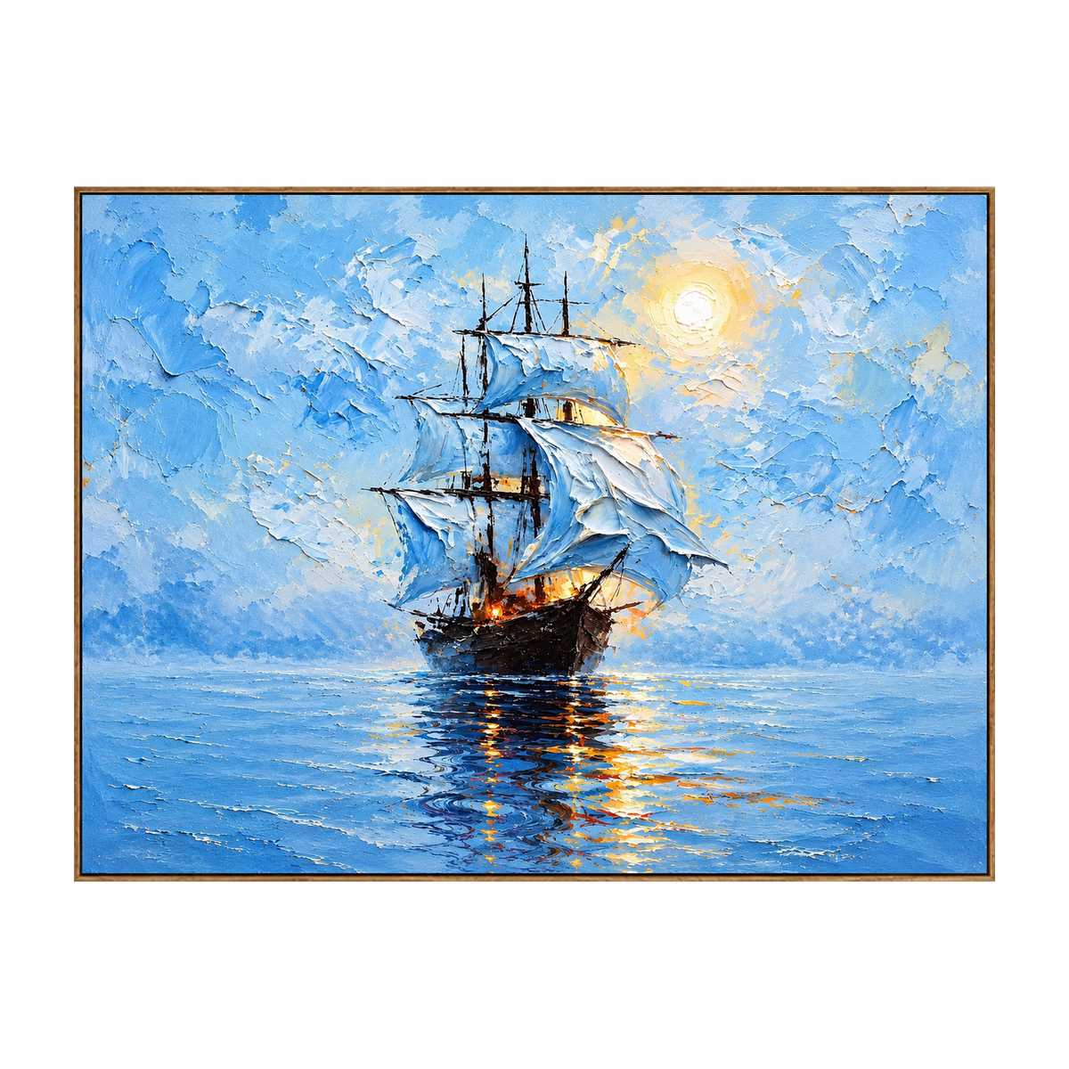 Luminous Sail artwork in a natural wood frame on a transparent background.