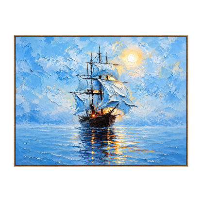 Luminous Sail artwork in a natural wood frame on a transparent background.