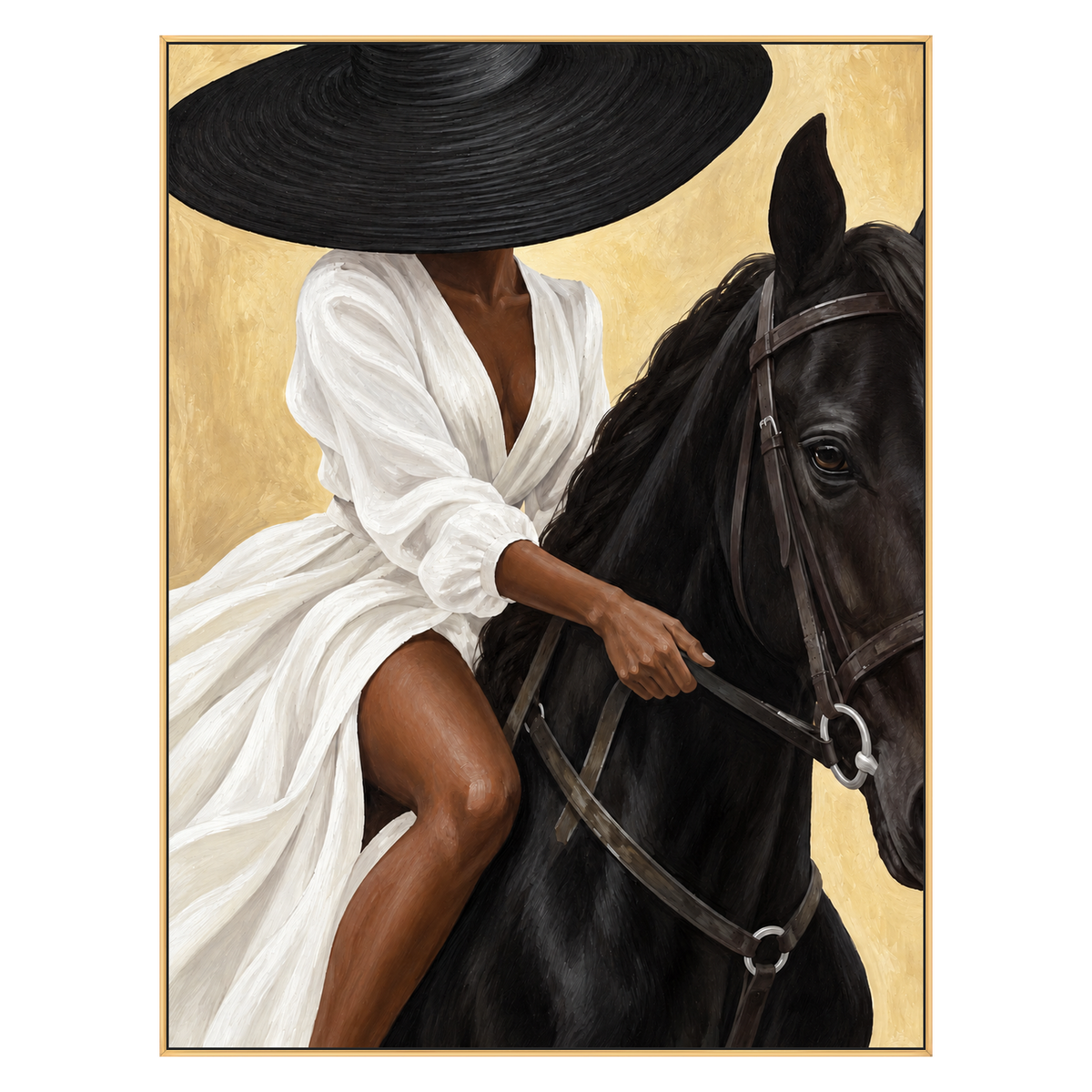 Gilded Equestrian artwork in a gold frame on a transparent background.