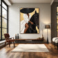 Gilded Equestrian artwork displayed above a bench beside a brown chair.