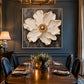 Ivory Radiance artwork displayed above a wooden dining table.