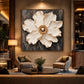 Ivory Radiance artwork displayed above two lounge chairs beside shelving.