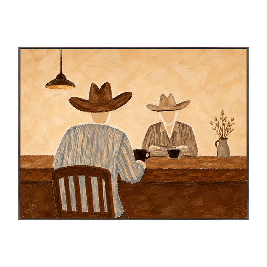 Saddleback Conversation artwork in a dark brown wood frame on a transparent background.