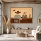 Saddleback Conversation artwork displayed above a long cabinet behind lounge seating.