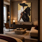 Sable Poise artwork displayed above a console in a warm living room.