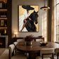 Sable Poise artwork displayed beside a round dining table.