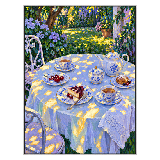 Garden Porcelain artwork in a silver frame on a transparent background.