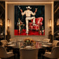 Saloon Flourish artwork displayed above a round dining table.
