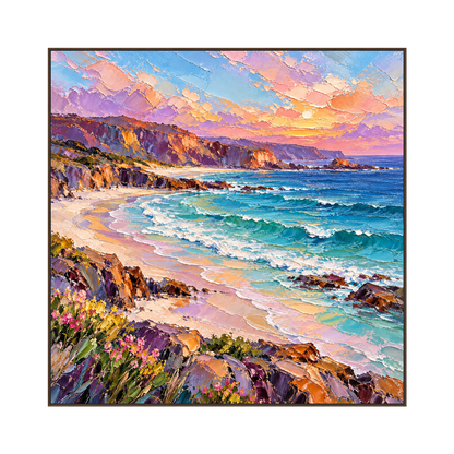 Prismatic Cove artwork in a brown wood frame on a transparent background.