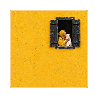 Saffron Window artwork in a gold frame on a transparent background.
