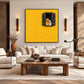 Saffron Window artwork displayed above a cream sofa between wall sconces.