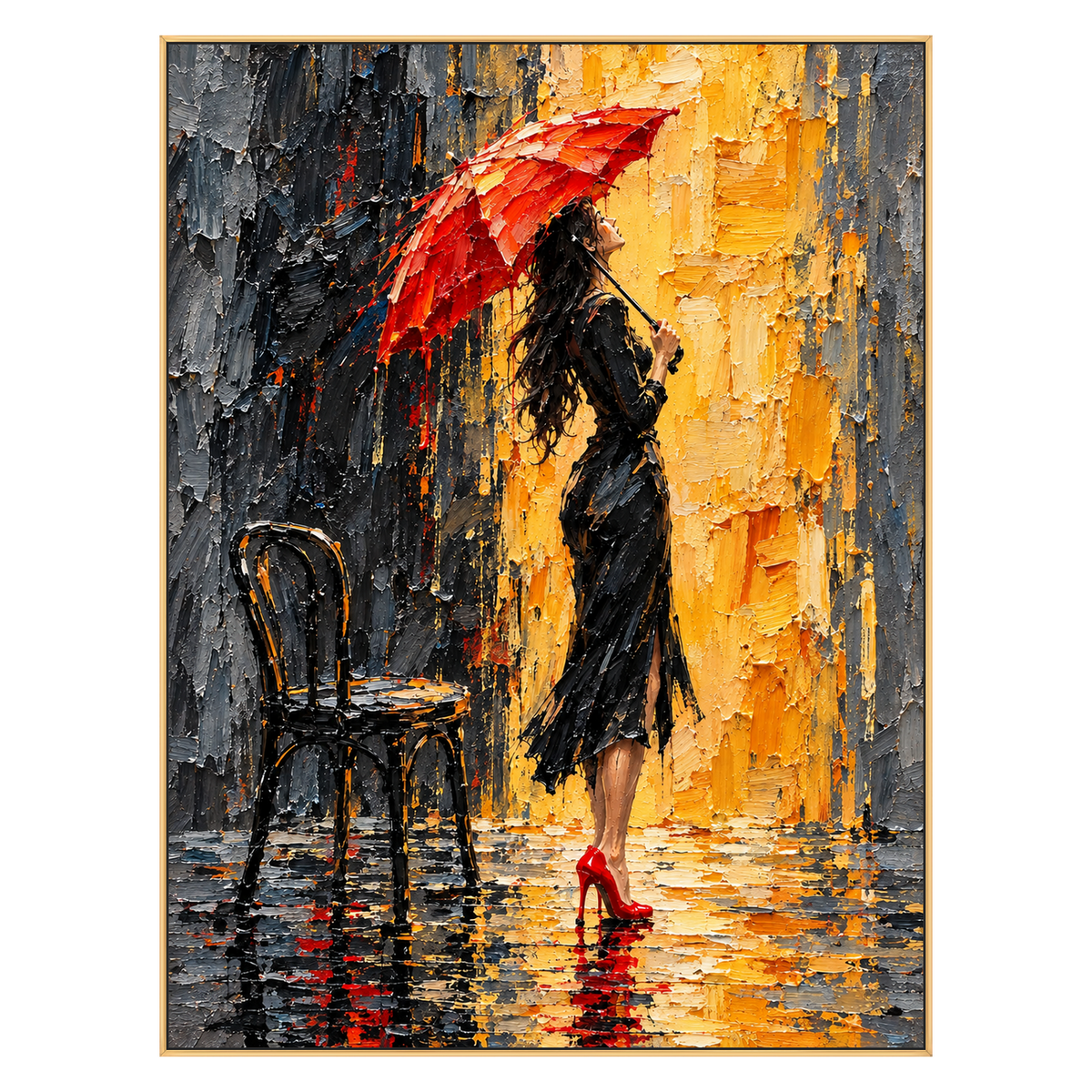 Crimson Rainwalk artwork in a gold frame on a transparent background.
