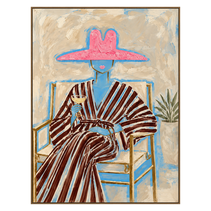 Rosy Brim artwork in a natural wood frame on a transparent background.