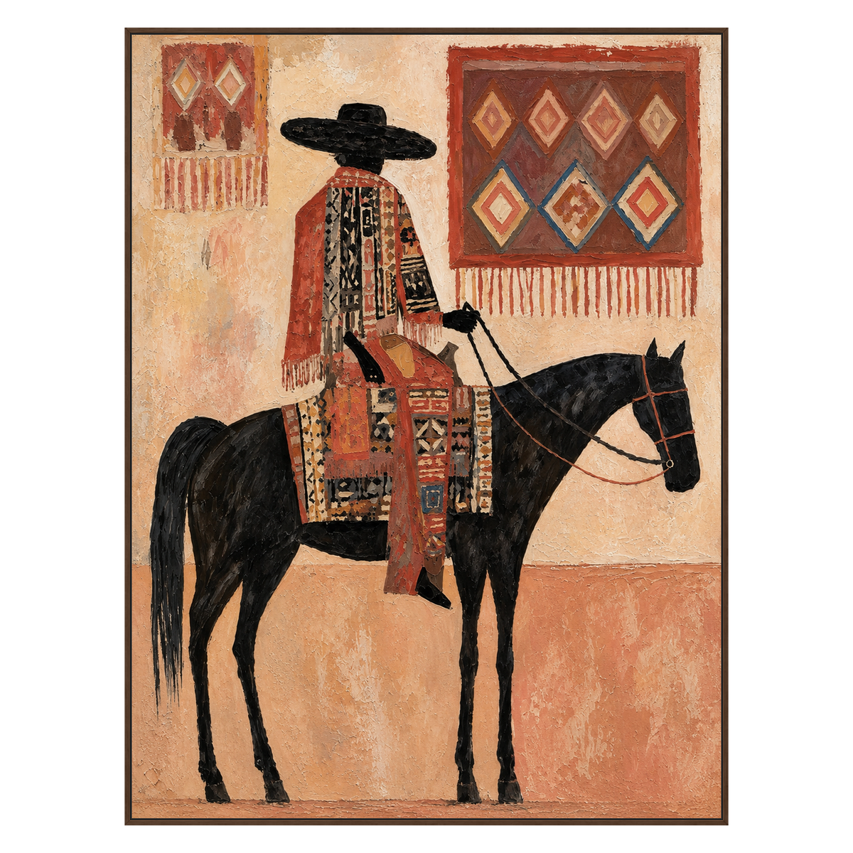 Desert Tapestry artwork in a brown wood frame on a transparent background.