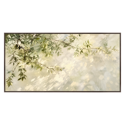 Dappled Branches artwork in a dark brown wood frame on a transparent background.