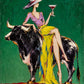 Emerald Toast full artwork. A stylish figure in a pink top and flowing yellow skirt raises a glass while seated on a black-and-white bull.